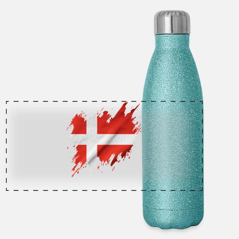 Flagge von Dänemark, aufgerissen Stil Panorama Glitzer Isolierflasche 500 ml