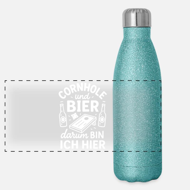 Cornhole und Bier - Darum bin ich hier Panorama Glitzer Isolierflasche 500 ml