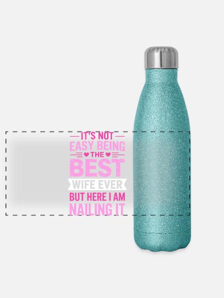 Ehefrau Spruch Ehefrauen Lustiges Ehefrau Geschenk - Panorama Glitzer Isolierflasche 500 ml - Blau Glitzer