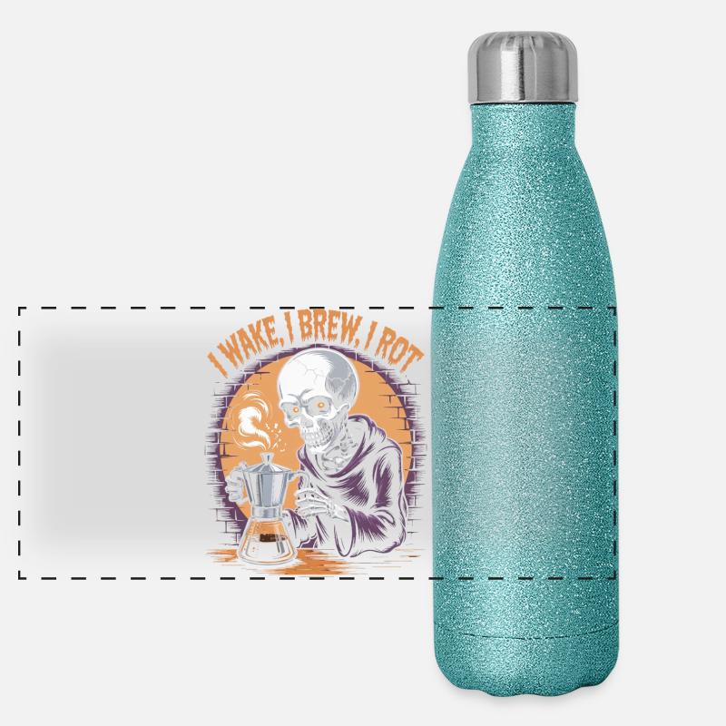 Wake, Brew, Rot Skelett Kaffee Halloween Design Panorama Glitzer Isolierflasche 500 ml