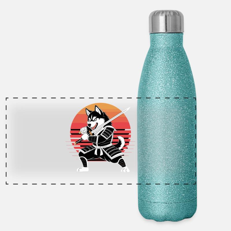 Husky Samurai Warrior With Katana Before Retro Panoramic Glitter Thermal Bottle 500 ml