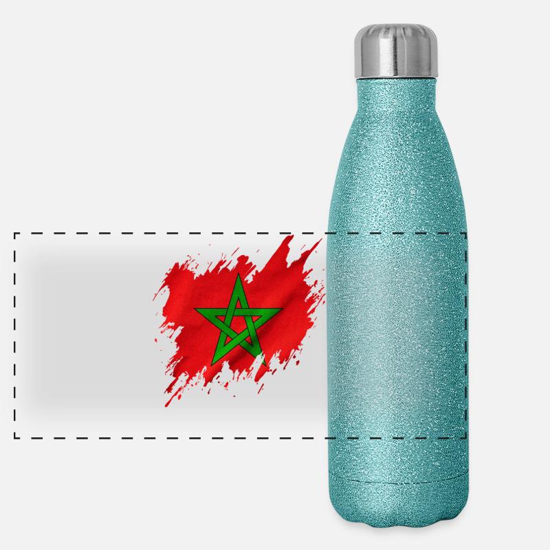 Drapeau du Maroc dans le style déchiré Gourde isotherme panoramique pailletée 500 ml