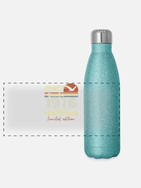 49. Geburtstag | Original Dezember 1976 - Panorama Glitzer Isolierflasche 500 ml - Blau Glitzer - Vorne