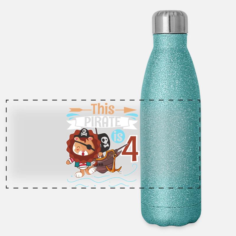 Pirate du 4e anniversaire Gourde isotherme panoramique pailletée 500 ml