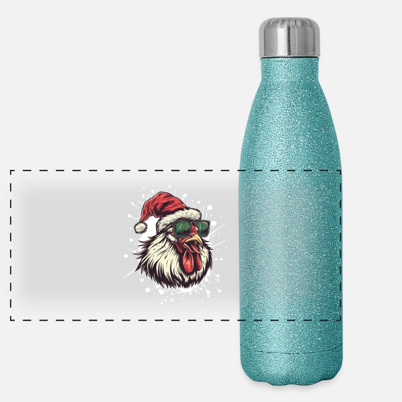 Coq Noël Drôle Gourde isotherme panoramique pailletée 500 ml