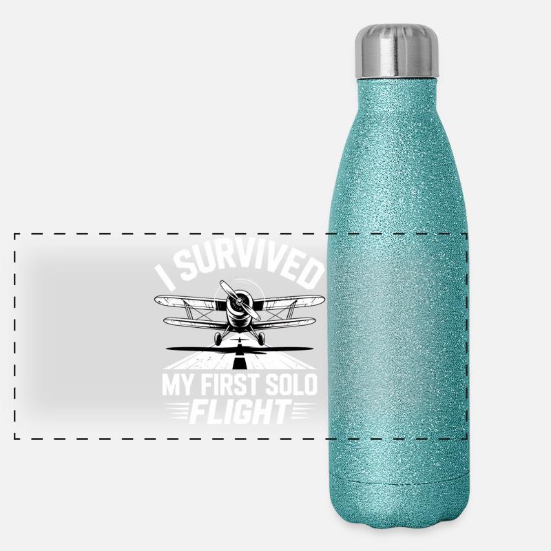 Erster Flug Flugzeugflug Panorama Glitzer Isolierflasche 500 ml