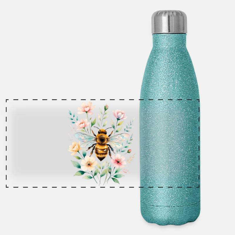 Abeille dans un cadre de fleur Gourde isotherme panoramique pailletée 500 ml