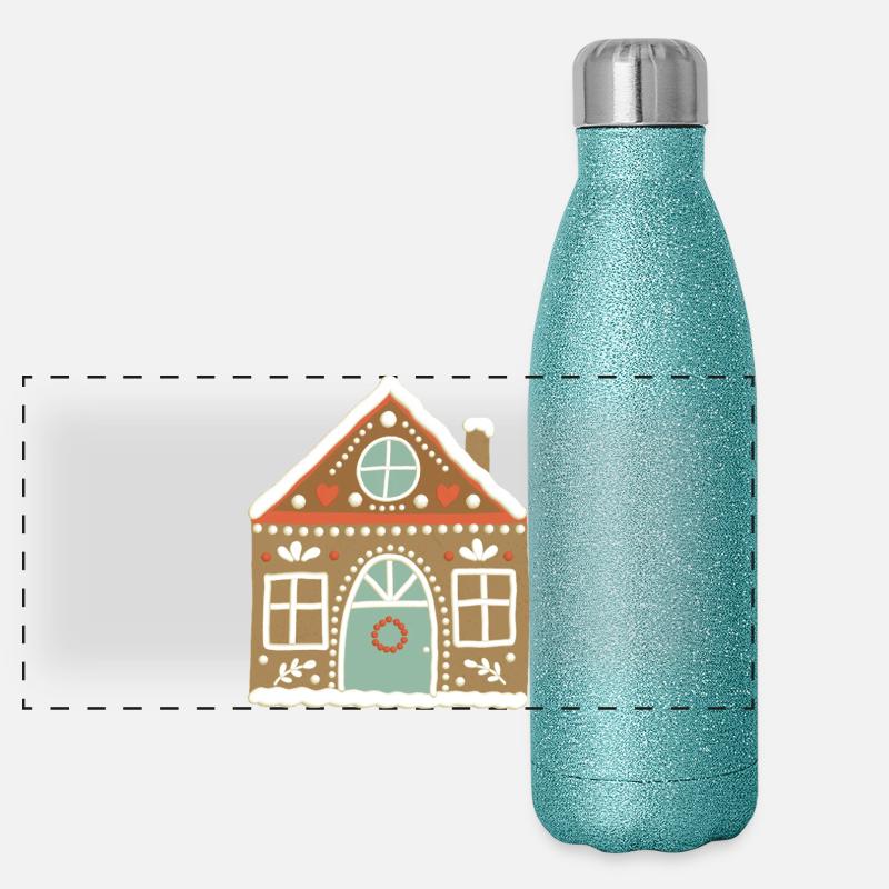 Gingerbread House Charm. Christmas. Cookie  Panoramic Glitter Thermal Bottle 500 ml