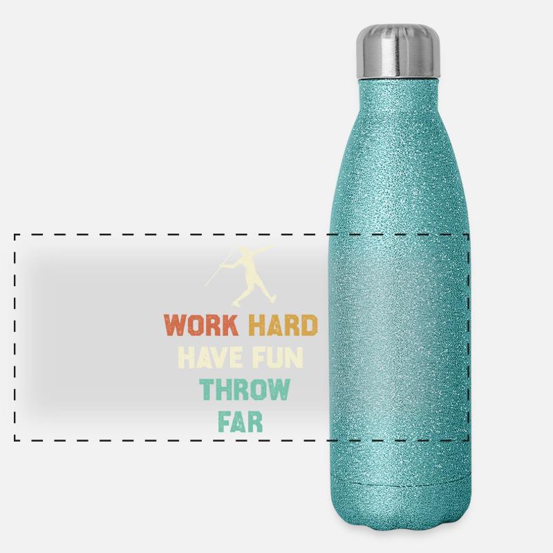 Hart arbeiten, weit werfen Motiv Panorama Glitzer Isolierflasche 500 ml