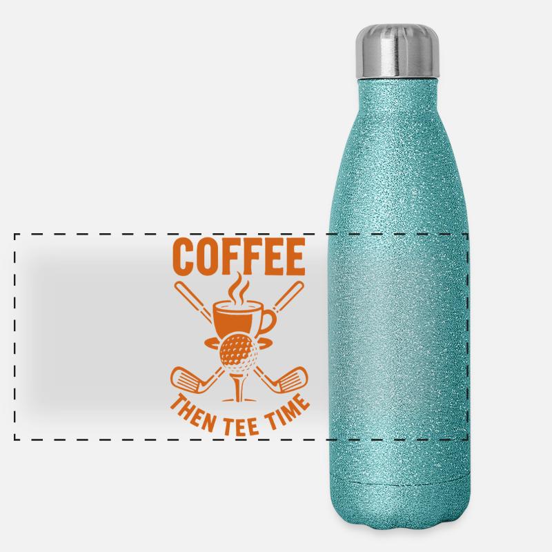 Café puis Tee Time Golf Humour Design Gourde isotherme panoramique pailletée 500 ml