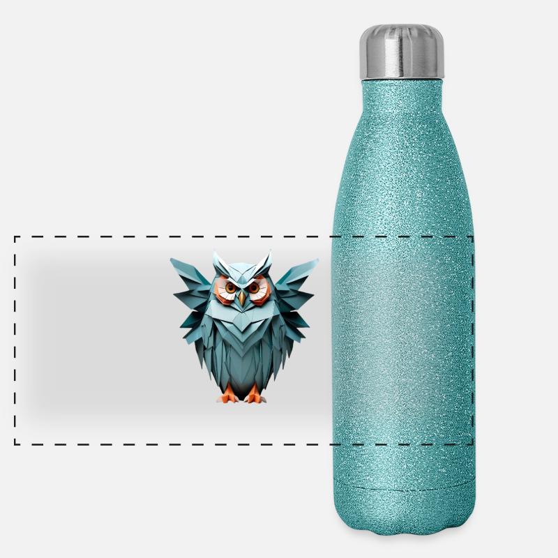 Bleu Low-Poly Owl Design Gourde isotherme panoramique pailletée 500 ml