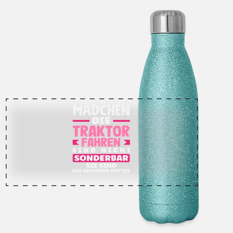 Traktorfahrer Lustiges Bauernhof Mädchen Traktor Panorama Glitzer Isolierflasche 500 ml