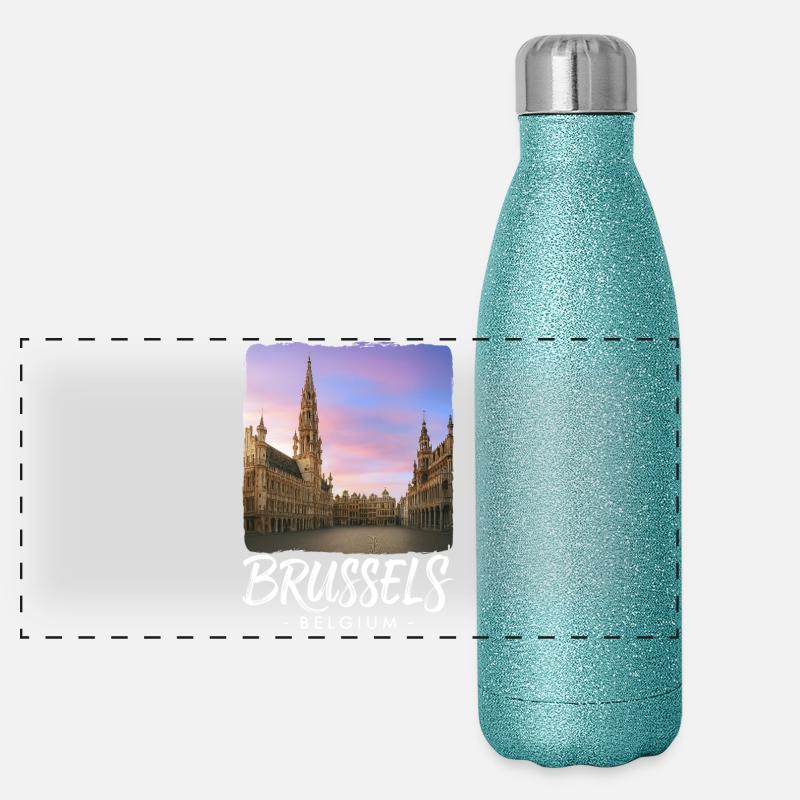 Brussels Belgium Panoramic Glitter Thermal Bottle 500 ml