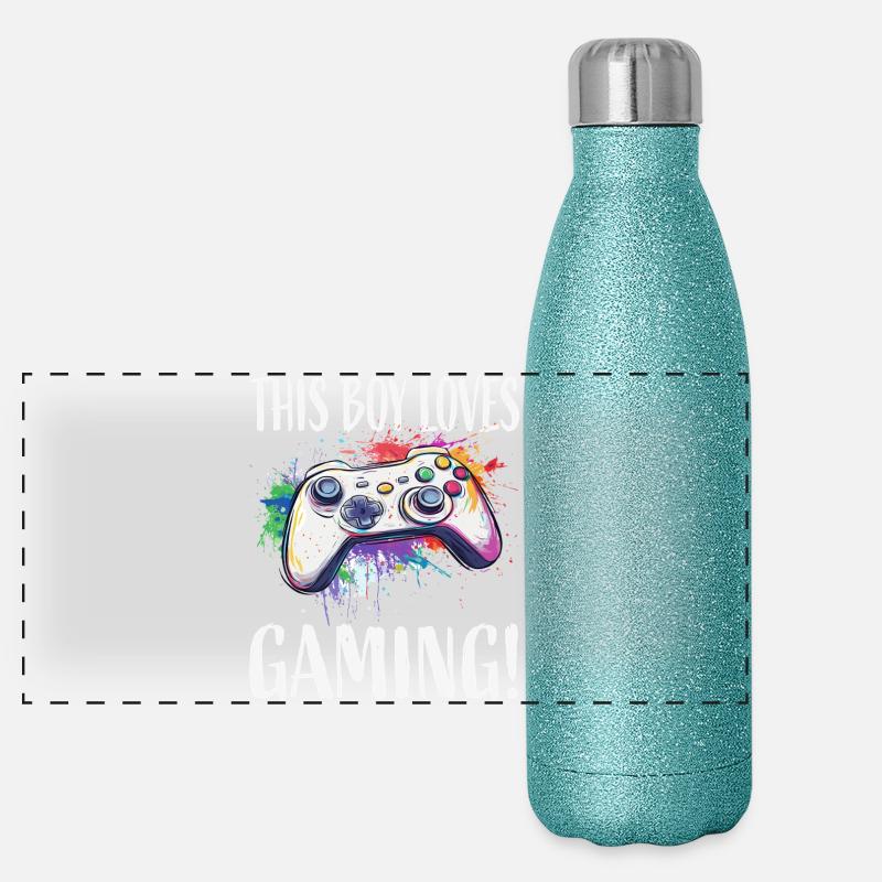 This Boy Loves Gaming Panorama Glitzer Isolierflasche 500 ml