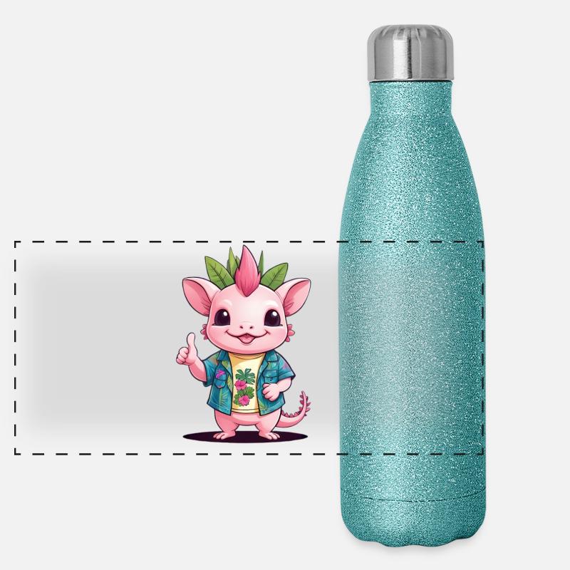 Kawaii Drachen im Hawaiihemd Panorama Glitzer Isolierflasche 500 ml
