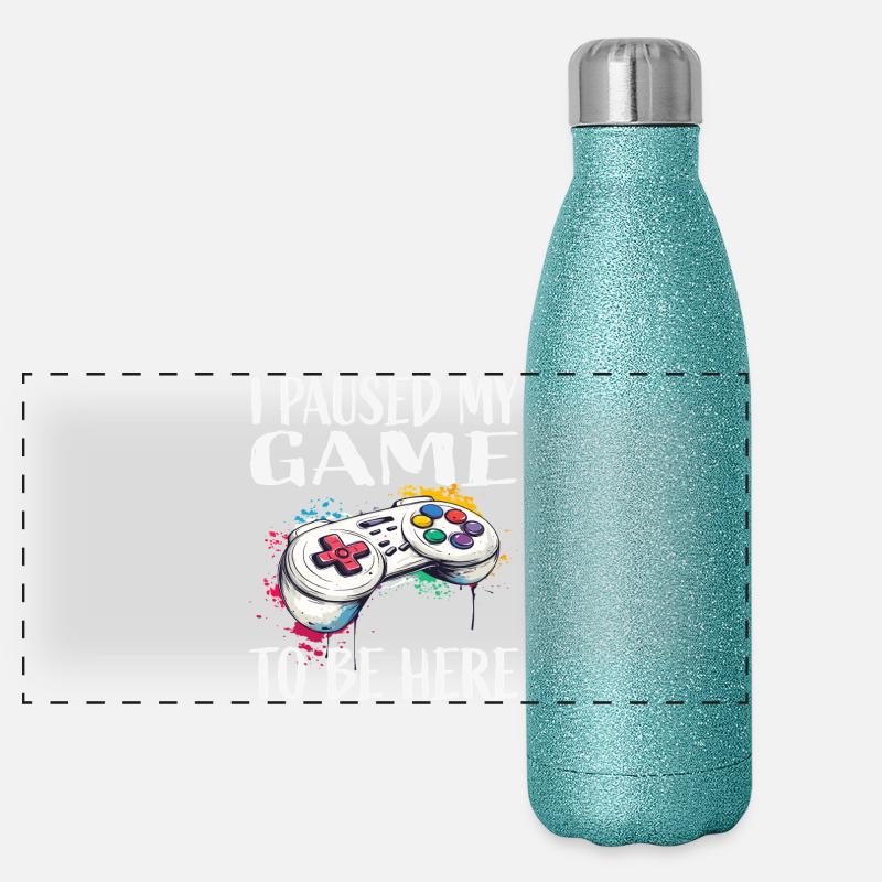 Ich pausierte mein Spiel Game Controller - Panorama Glitzer Isolierflasche 500 ml - Blau Glitzer