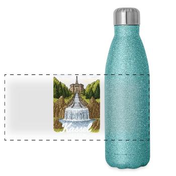 Kassel - Panorama Glitzer Isolierflasche 500 ml - Blau Glitzer - Vorne