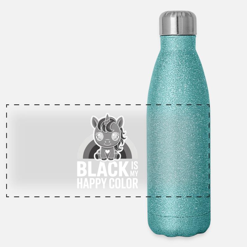 Graues Einhorn mit Regenbogenbogen Panorama Glitzer Isolierflasche 500 ml