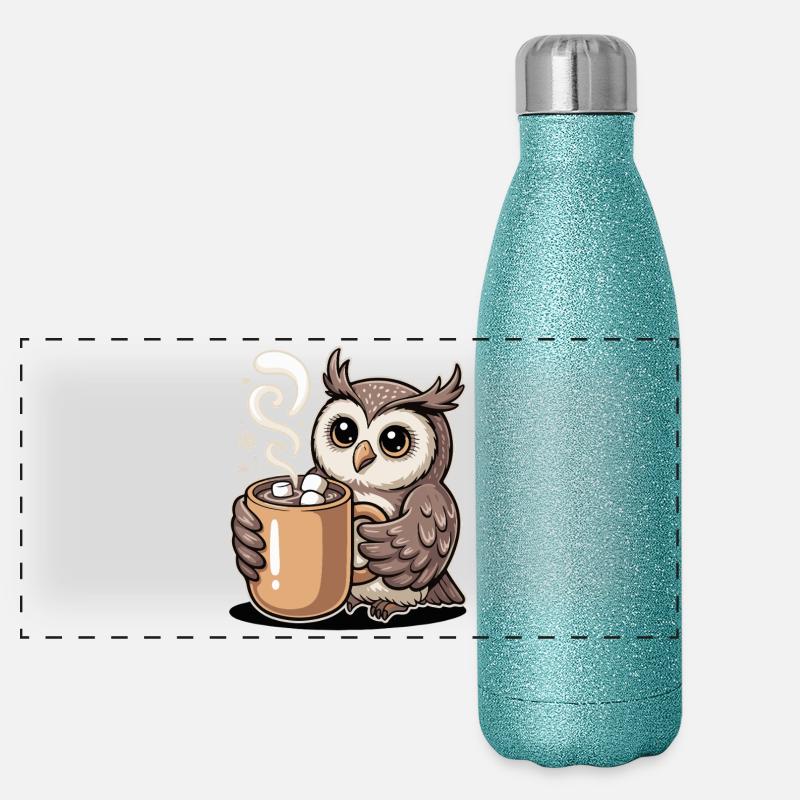 Kuschelige Eule mit Kakao Panorama Glitzer Isolierflasche 500 ml