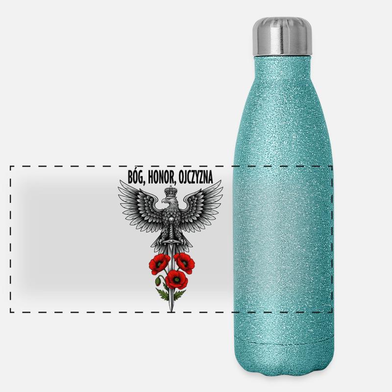 Polnischer Weißer Adler mit Schwert und Mohn-Tribut Panorama Glitzer Isolierflasche 500 ml