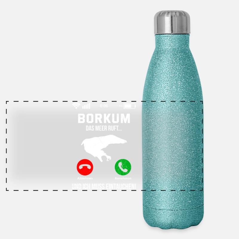 Nordsee BORKUM DAS MEER RUFT ICH MUSS EINTAUCHEN Panorama Glitzer Isolierflasche 500 ml