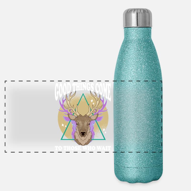 Deer head with geometric triangle Panoramic Glitter Thermal Bottle 500 ml