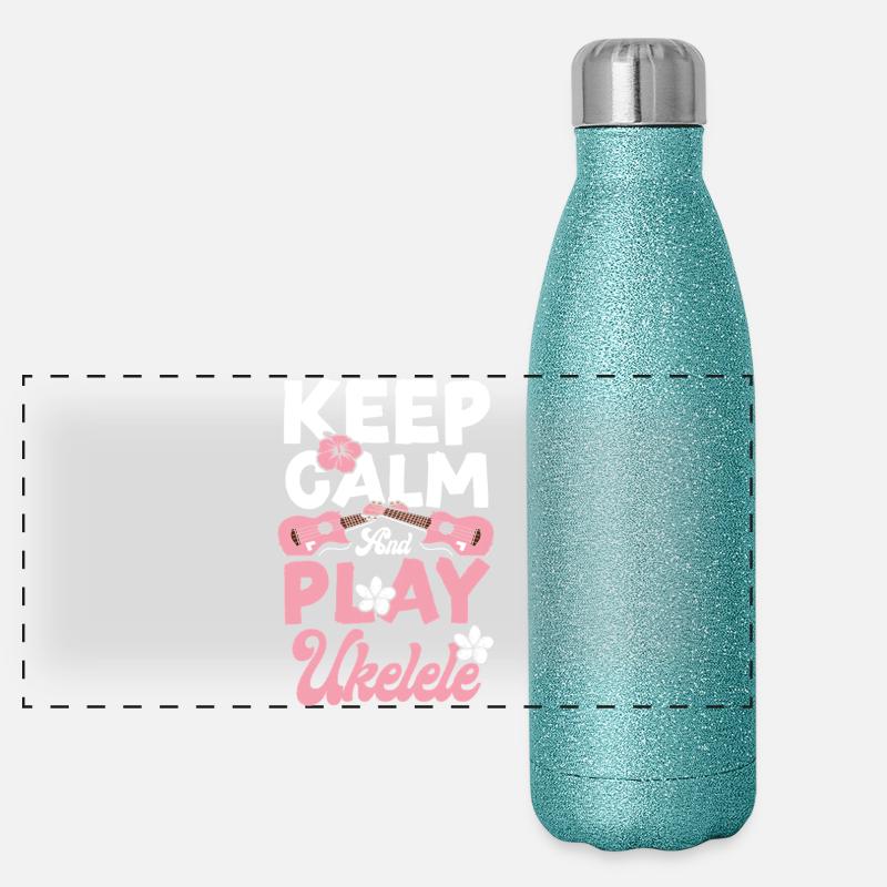 Ukulélé hawaïen ukulélé Keep Calm & Gourde isotherme panoramique pailletée 500 ml