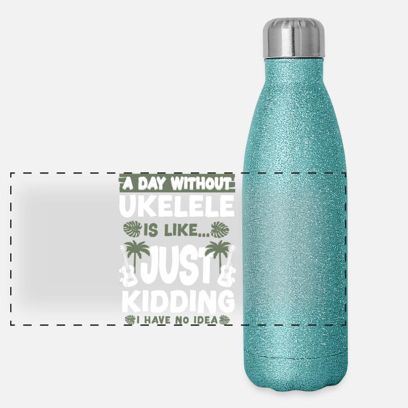 Hawaiian Ukulele Uke A Day Without Panoramic Glitter Thermal Bottle 500 ml