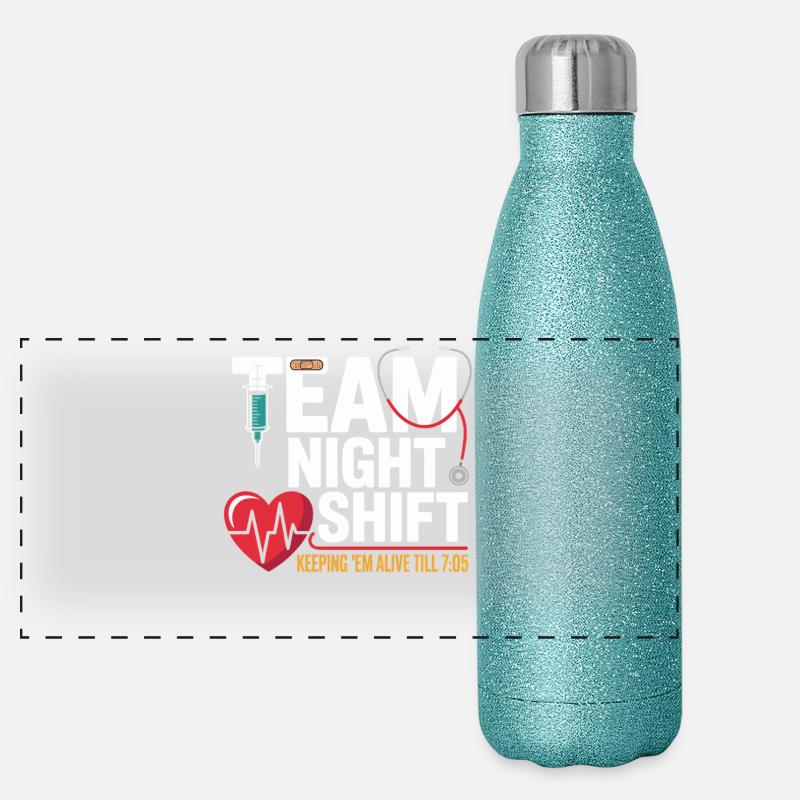 Team Night Shift Nachtschicht Helden Panorama Glitzer Isolierflasche 500 ml