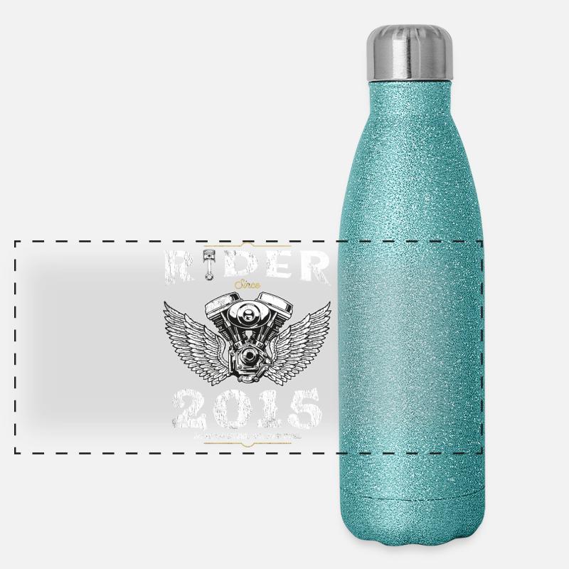Fahrer seit 2015 - aufgewachsen auf Stahl und Geschwindigkeit Panorama Glitzer Isolierflasche 500 ml