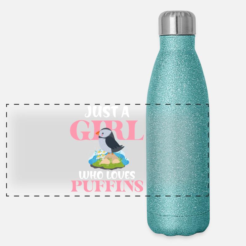 Nur ein Mädchen liebt Puffins Panorama Glitzer Isolierflasche 500 ml