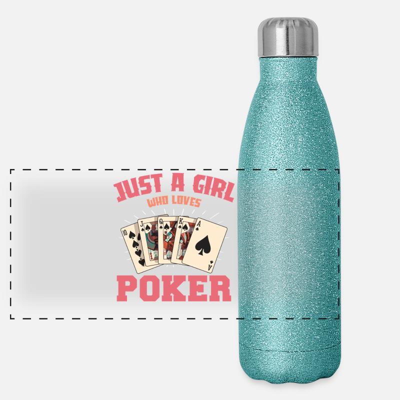 Nur ein Mädchen Pokerkarten Panorama Glitzer Isolierflasche 500 ml