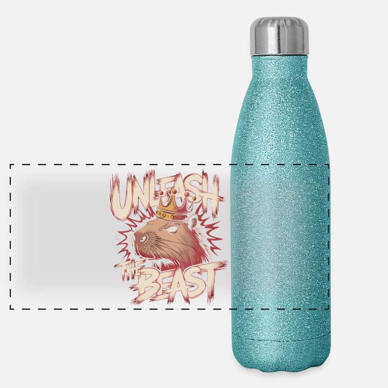 Le roi Capybara Libérez la Bête Design Gourde isotherme panoramique pailletée 500 ml