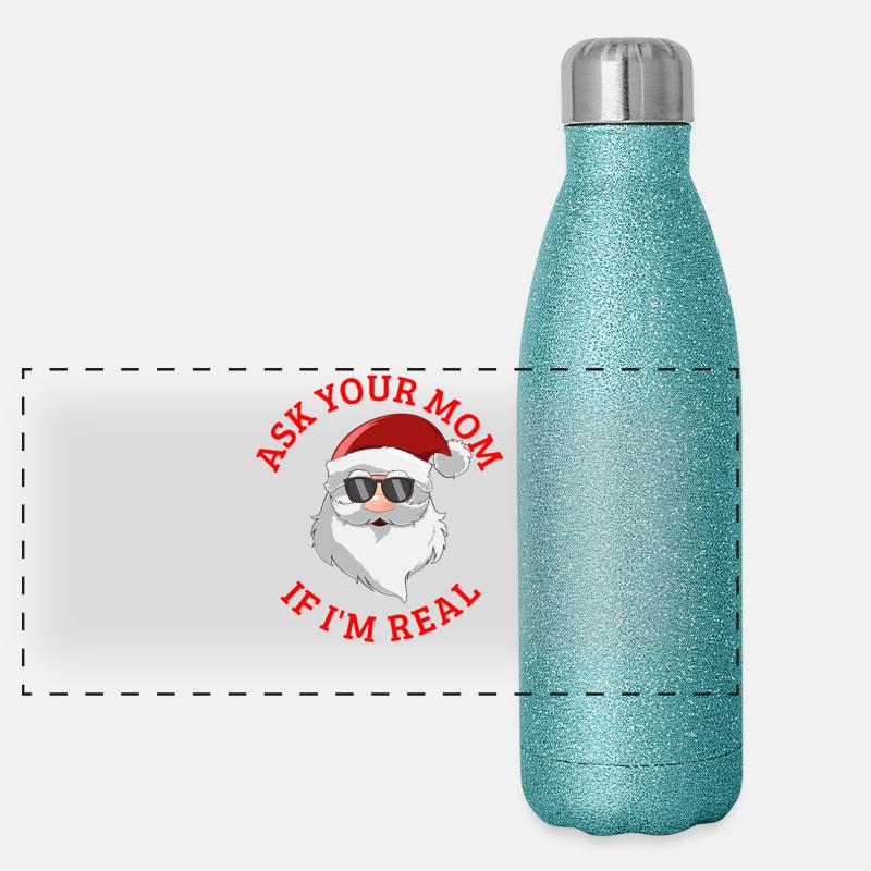 Frag deine Mutter, ob ich der echte Weihnachtsmann Panorama Glitzer Isolierflasche 500 ml