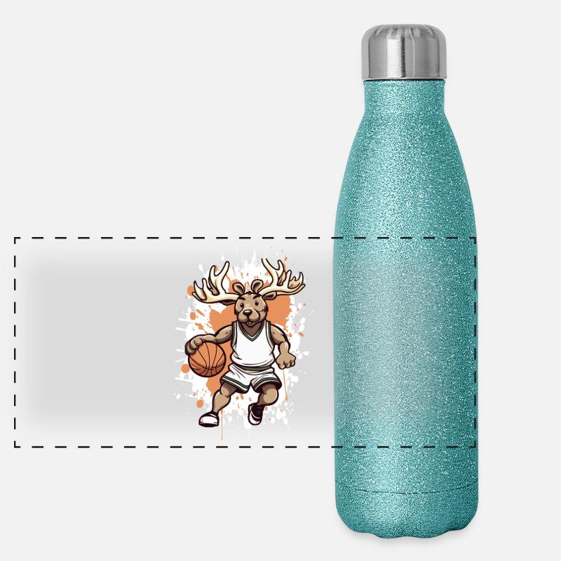 Basketball Deer Comic Gourde isotherme panoramique pailletée 500 ml