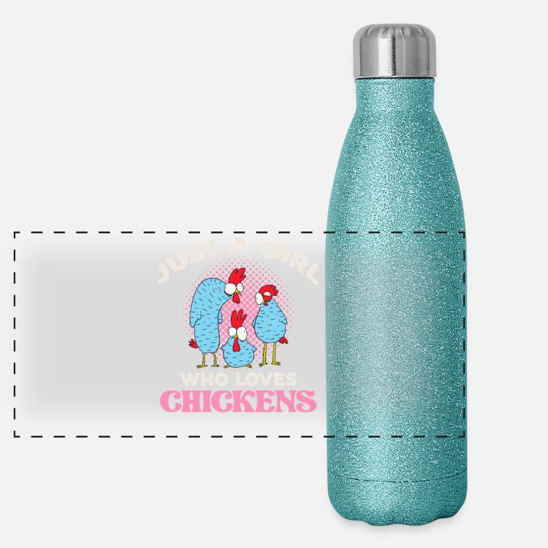 Nur ein Mädchen liebt Hühner Panorama Glitzer Isolierflasche 500 ml
