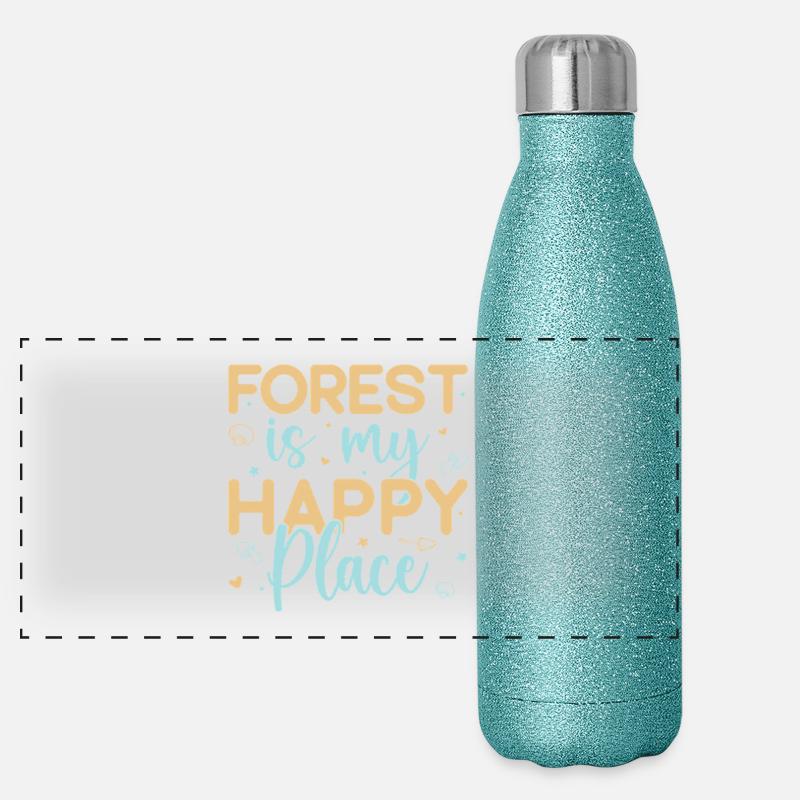 Mushroom Foraging Hunter Forest My Happy Place Panorama Glitzer Isolierflasche 500 ml