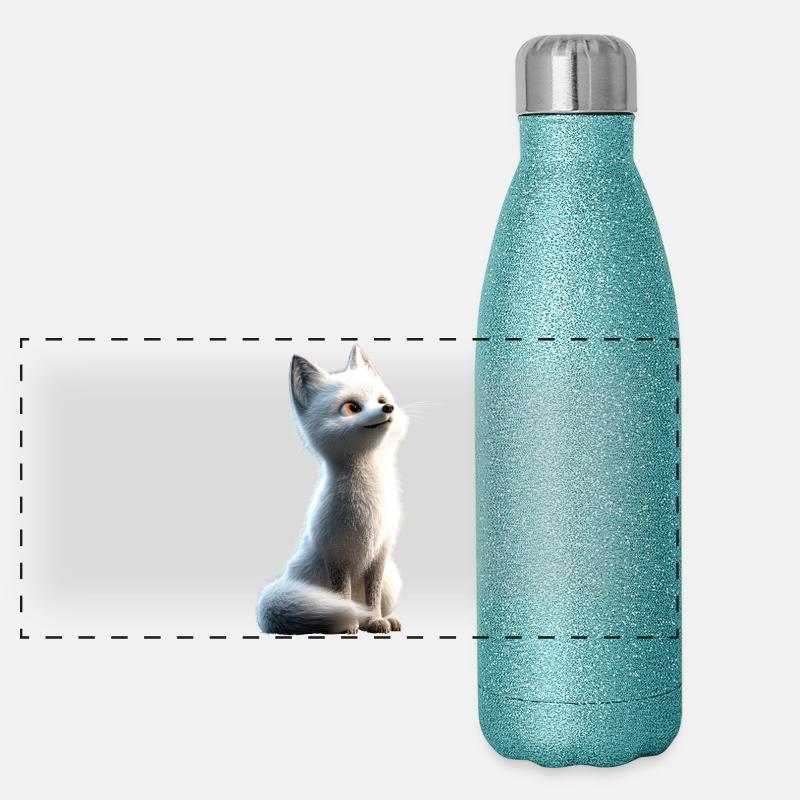 Polarfuchs Schneefuchs Eisfuchs Süßer Weißer Fuchs Panorama Glitzer Isolierflasche 500 ml