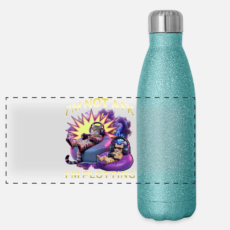 Chat gamer drôle Gourde isotherme panoramique pailletée 500 ml