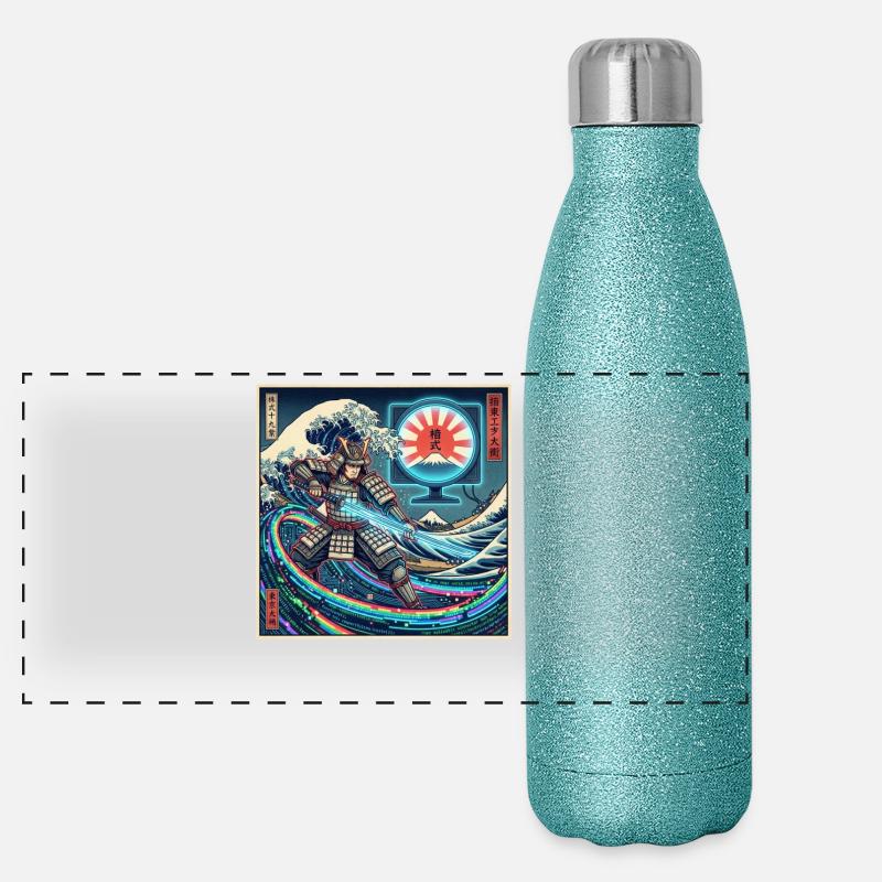Cyber Samurai 模式 devant les vagues et Fuji Gourde isotherme panoramique pailletée 500 ml