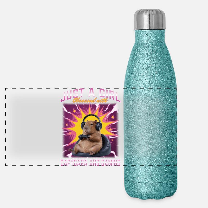 Funny Gaming Gamer Capybara Panorama Glitzer Isolierflasche 500 ml