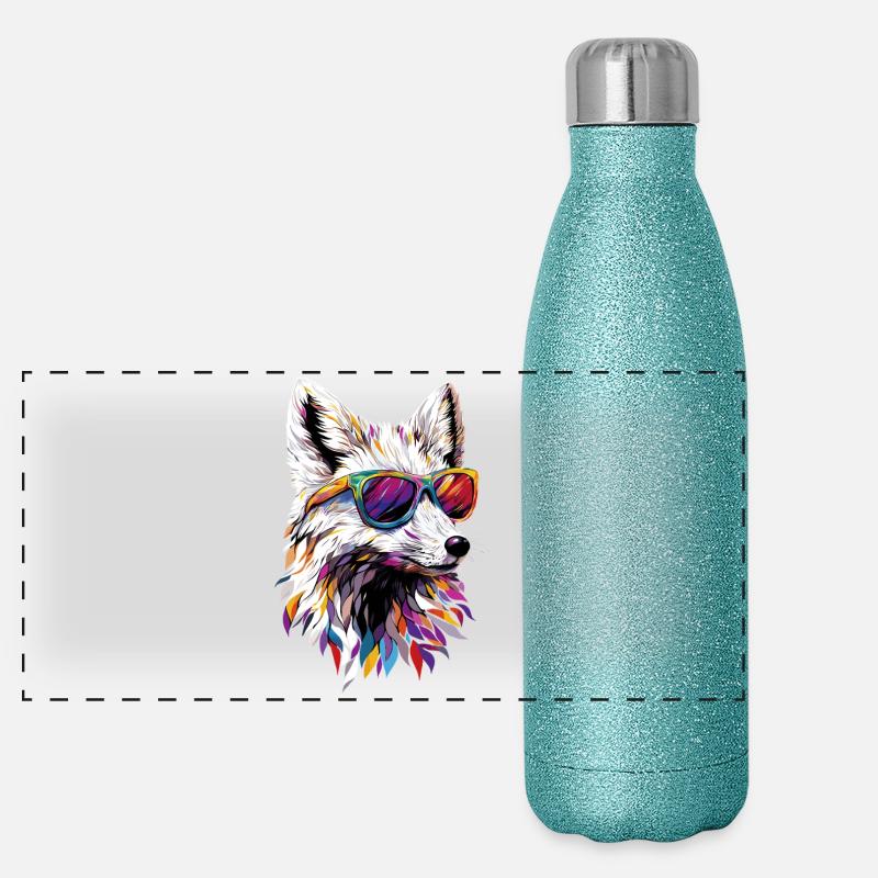 Polarfuchs Schneefuchs Eisfuchs Süßer Weißer Fuchs Panorama Glitzer Isolierflasche 500 ml