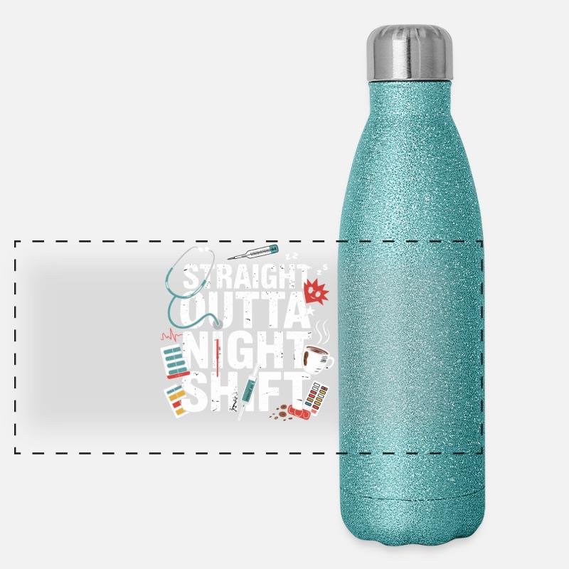 Nachtschicht Helden Motiv Panorama Glitzer Isolierflasche 500 ml