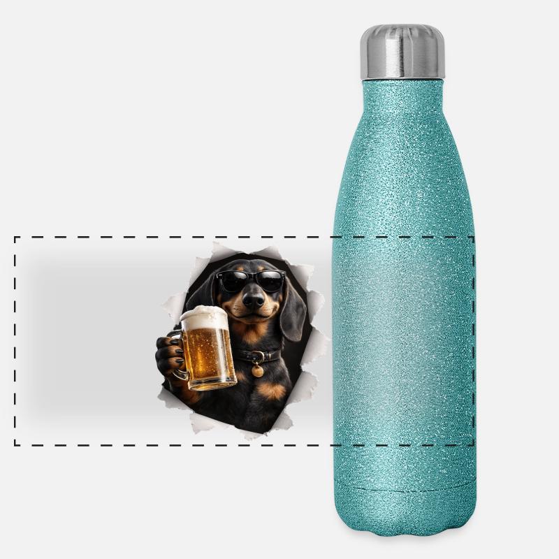 Dackel Bier Panorama Glitzer Isolierflasche 500 ml