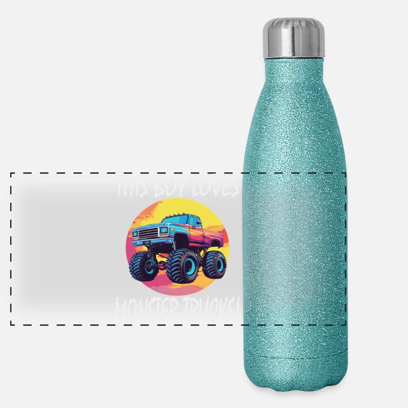 Ce garçon adore les monster trucks Gourde isotherme panoramique pailletée 500 ml