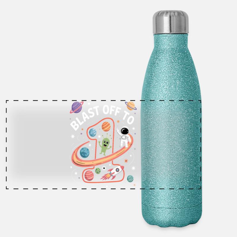 Abflug ins Weltall 1. Geburtstag Kindergeburtstag Panorama Glitzer Isolierflasche 500 ml