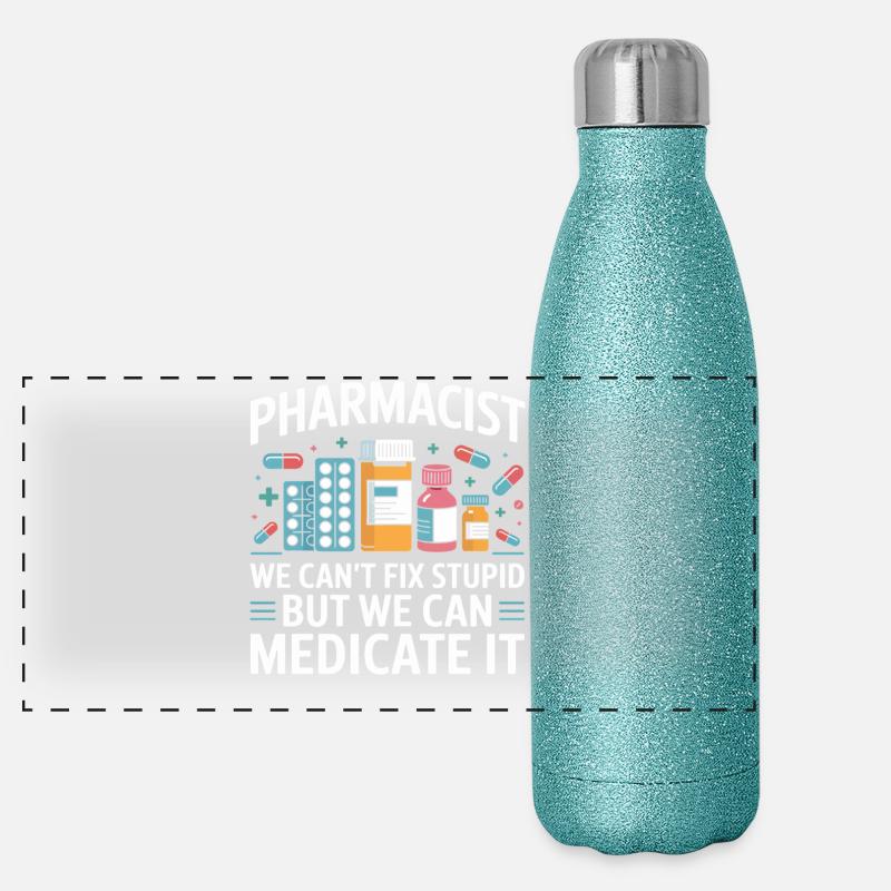 Pharmacist saying: Medicate It - Panoramic Glitter Thermal Bottle 500 ml - blue glitter