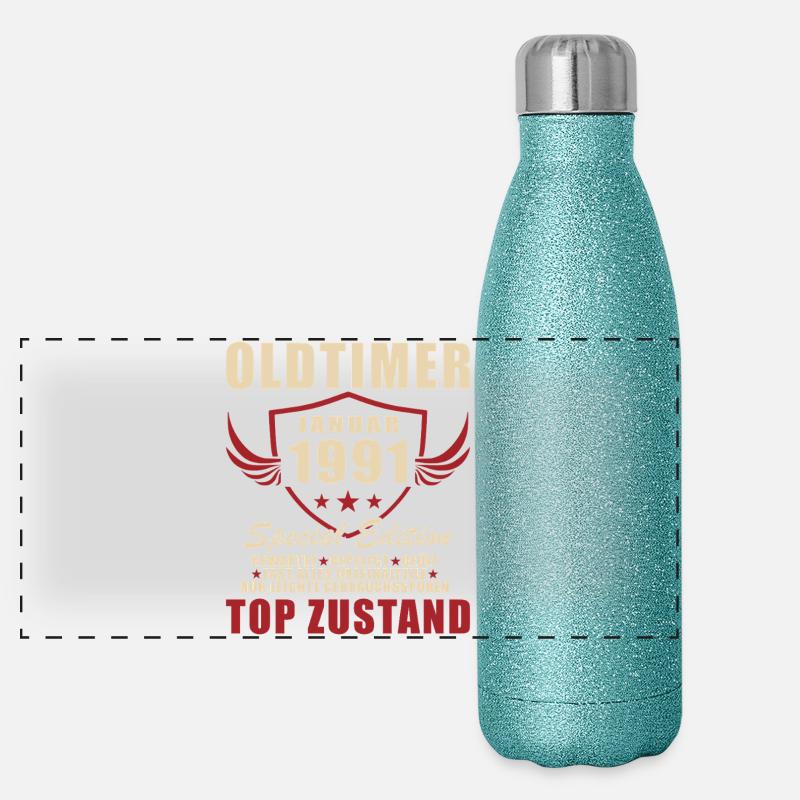 35. Geburtstag Geschenk Oldtimer Januar 1991 Panorama Glitzer Isolierflasche 500 ml