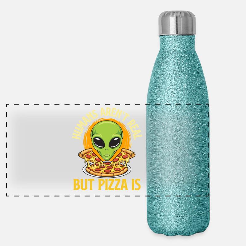 Les humains n’existent pas mais la pizza est drôle Citation Gourde isotherme panoramique pailletée 500 ml