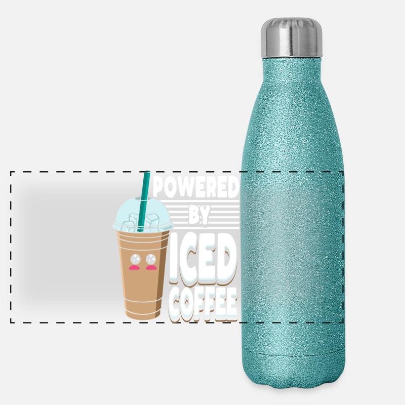 Cute Kawaii Iced Coffee Pastel Drink Graphic Panoramic Glitter Thermal Bottle 500 ml